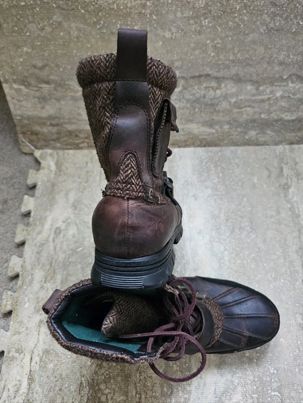 Polo by Ralph Lauren Brown Leather & Tweed Men's Lace-Up Boots